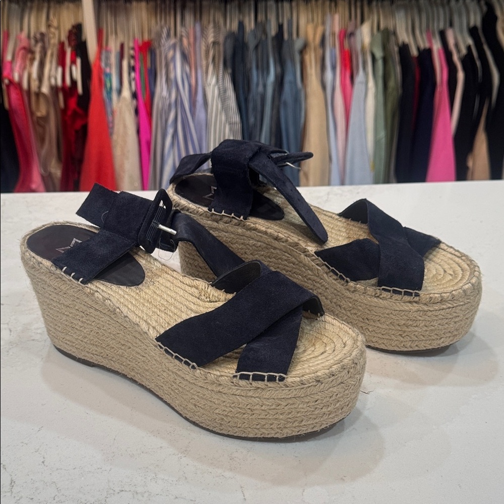 Navy Espadrille Wedge Sandals